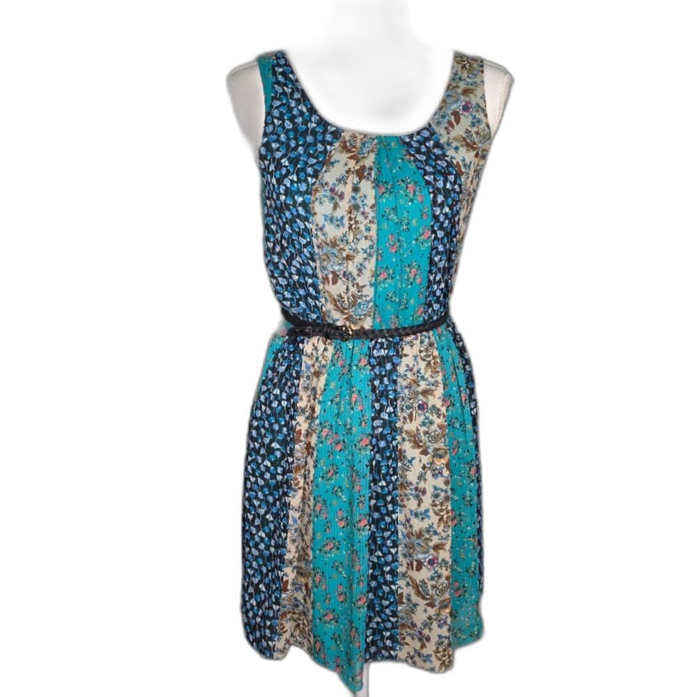 BY & BY Juniors Sleeveless Patchwork Floral Mini Dress Teal Navy NWT [S]